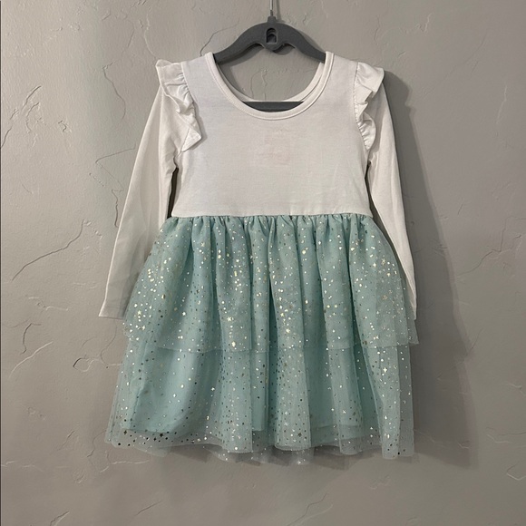 Cat and Jack White and Teal Star Dress with Ruffles, 3T - Picture 2 of 2
